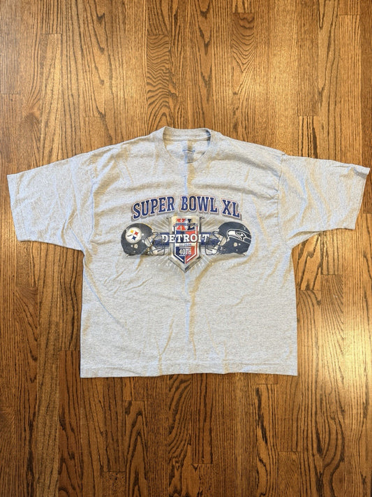 Reebok Super Bowl XL Detroit 2006 Tee Steelers Seahawks Gray T-Shirt Men’s L