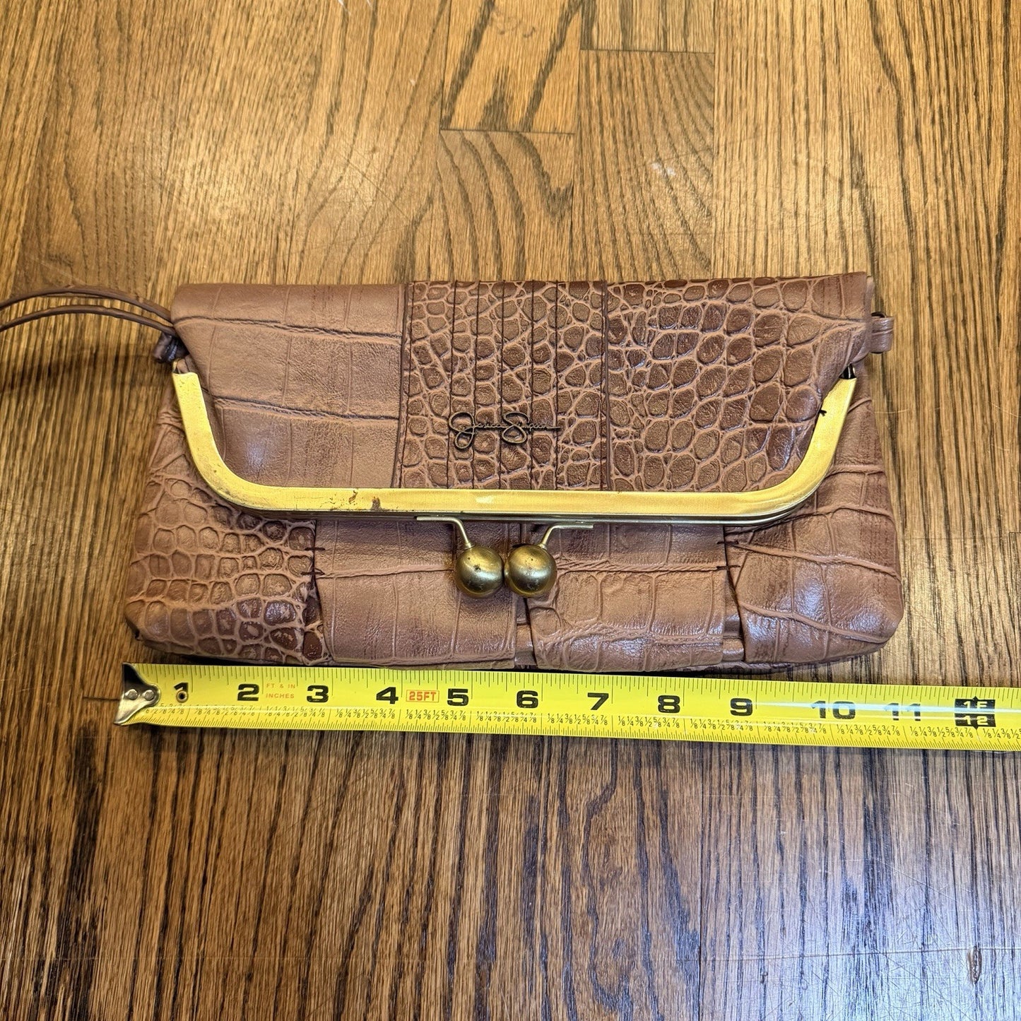 Jessica Simpson Brown Croc Bag Purse Clasp Snap Over Clutch Logo