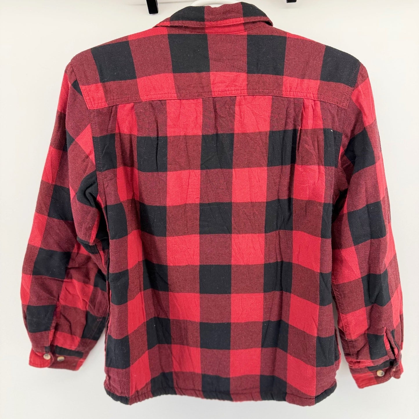 Wrangler Authentics Sherpa Lined Flannel Shirt Jacket Buffalo Plaid Medium Red