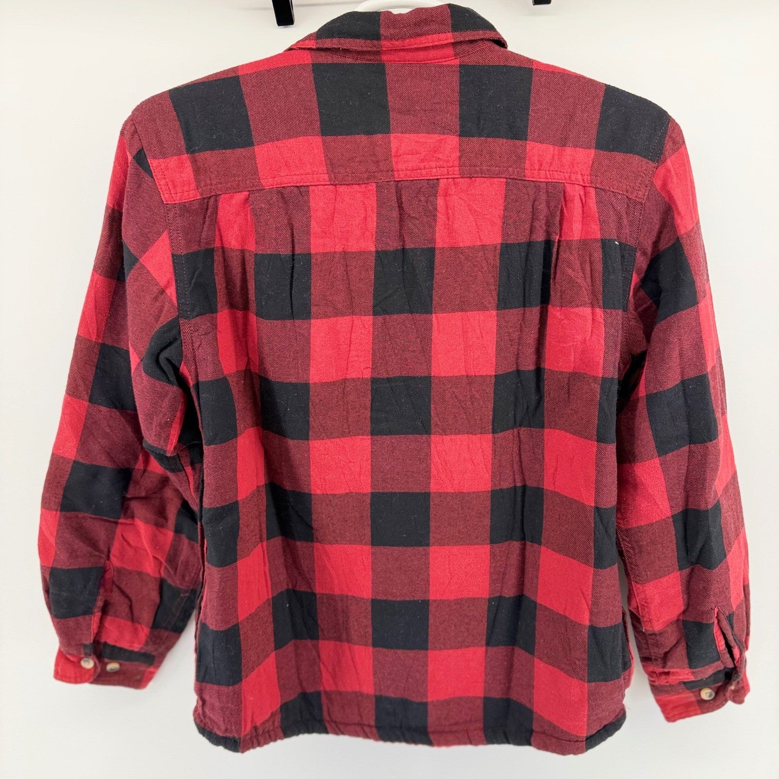 Wrangler Authentics Sherpa Lined Flannel Shirt Jacket Buffalo Plaid Medium Red