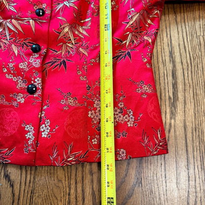 MSK Silk Blend Asian Inspired Floral Bamboo Jacquard Mandarin Jacket 8 Red