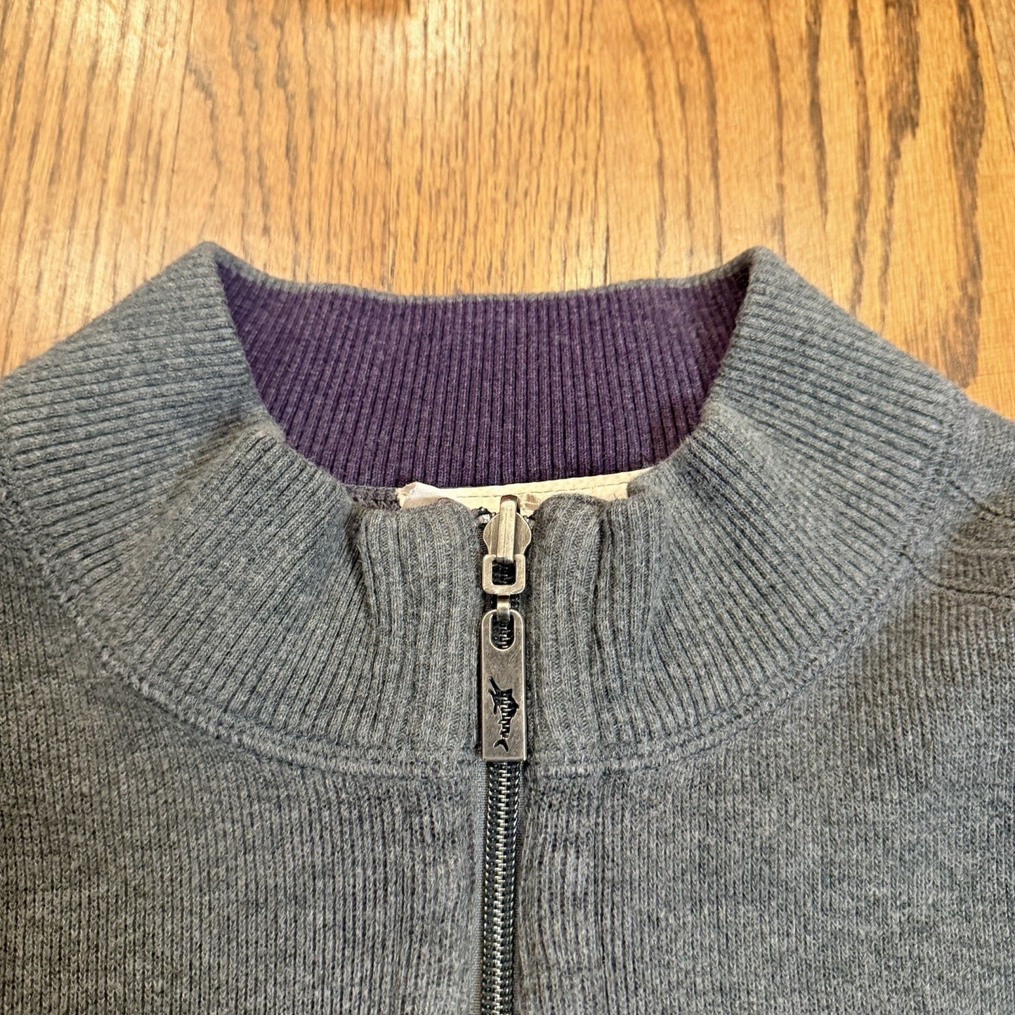 Tommy Bahama Men’s Reversible 1/4 Zip Pullover Sweater Grey/Purple Cotton L