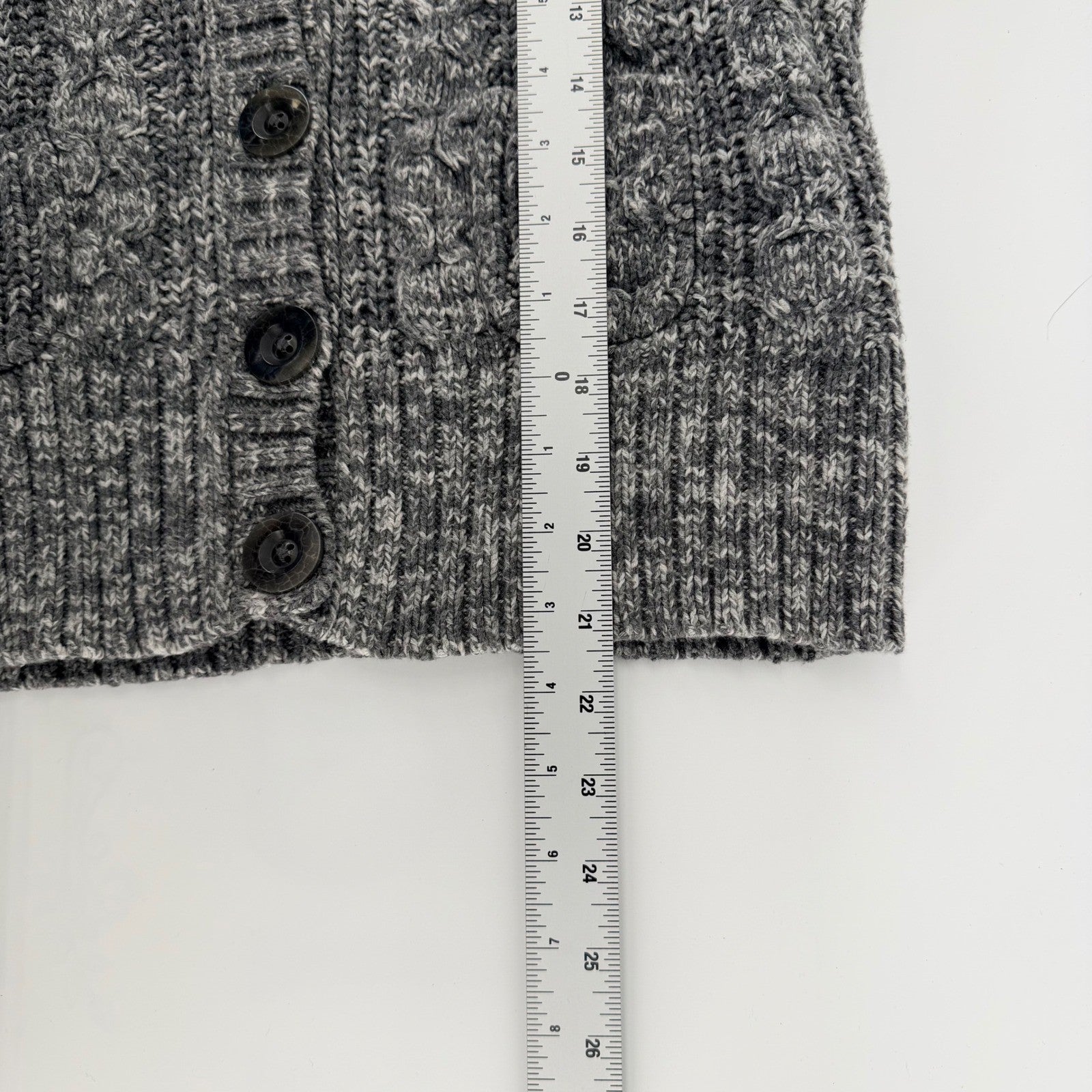 Gap Cable Knit Cardigan Sweater Gray Chunky Button Front Shawl Collar Large L