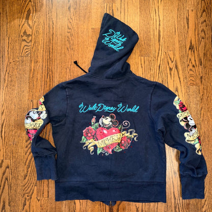 Disney Mickey Mouse Tattoo Rose Zip Hoodie XL Kids Fits Adult Small Navy