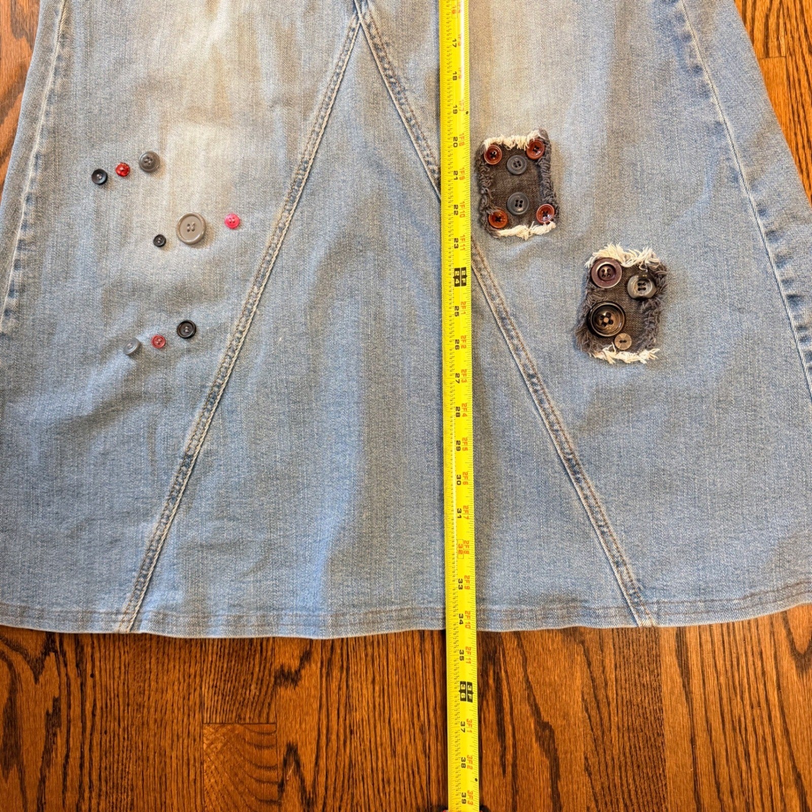 Levi's Vintage Denim Maxi Skirt Embellished Light Wash Blue Pink Stitching 32