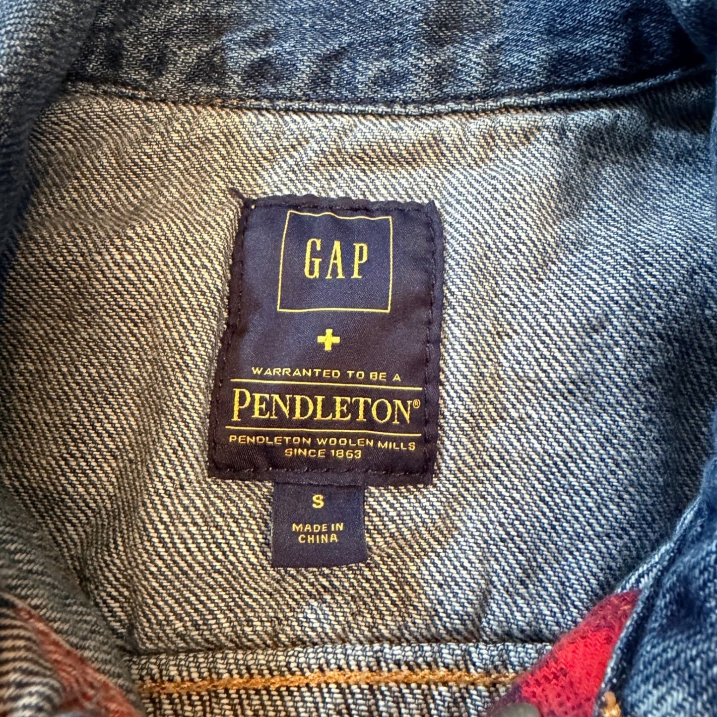 Gap x Pendleton Denim Trucker Jacket Plaid Wool Yoke S Blue Colab Western Spring