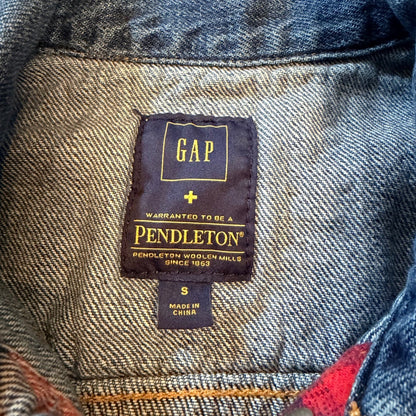 Gap x Pendleton Denim Trucker Jacket Plaid Wool Yoke S Blue Colab Western Spring