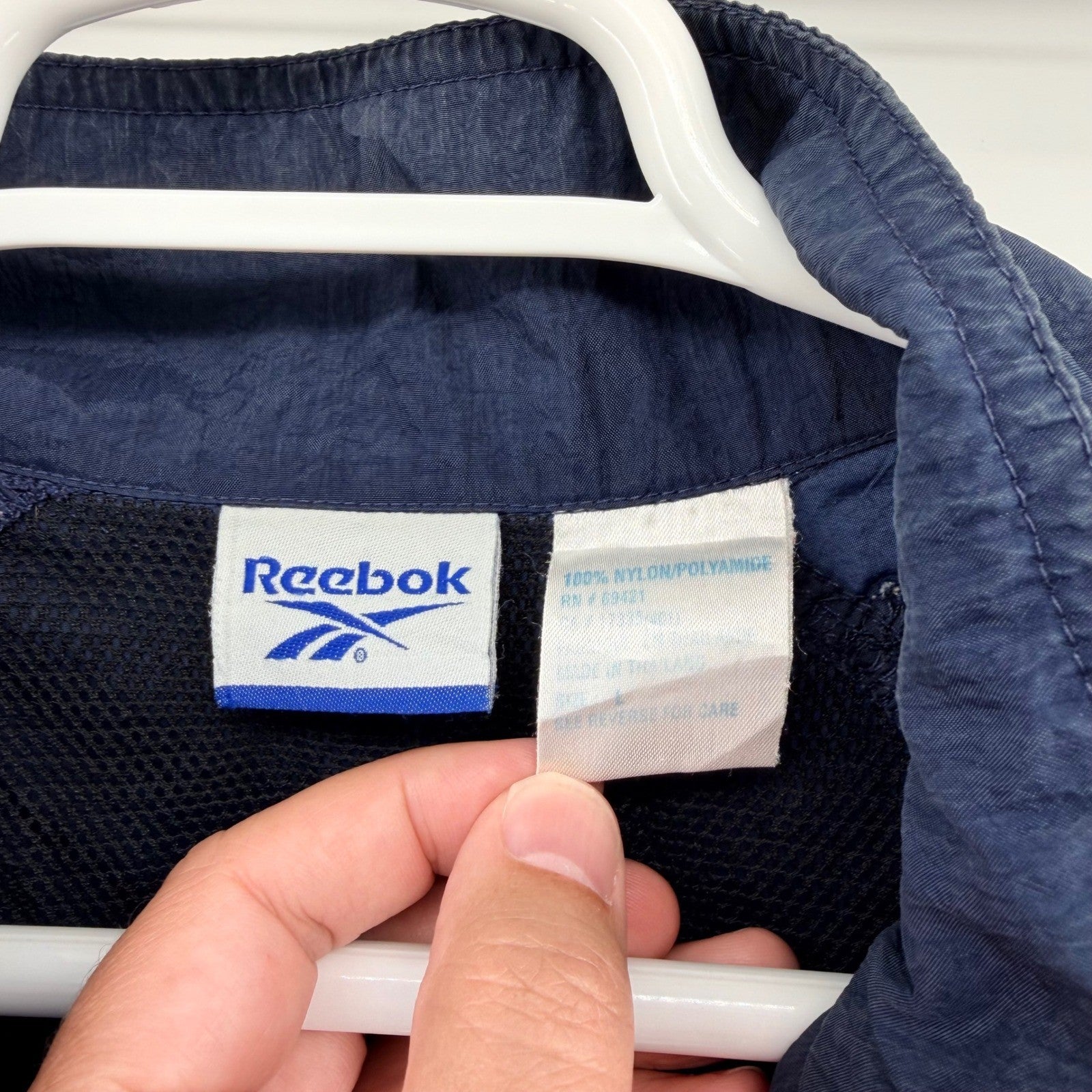 Reebok Vintage Windbreaker Jacket Full Zip Retro 90s Mesh Lined Large Navy Blue