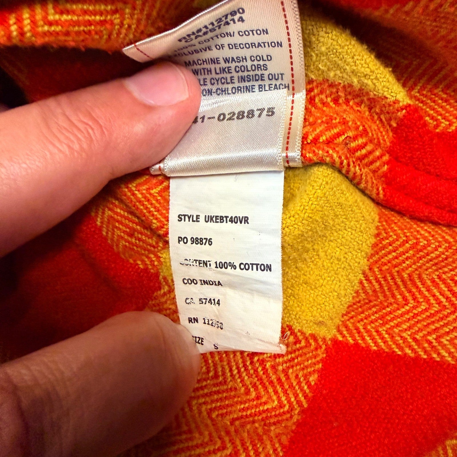 True Religion Buffalo Plaid Flannel Shirt Herringbone Button Down Small Orange