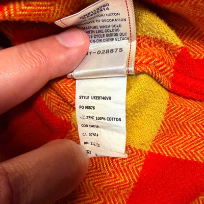 True Religion Buffalo Plaid Flannel Shirt Herringbone Button Down Small Orange