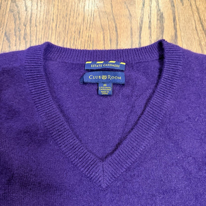 Club Room Estate Cashmere V-Neck Sweater 100% 2-Ply Knit Size M Purple