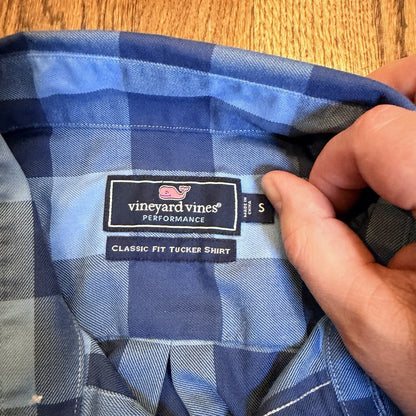 Vineyard Vines Performance Tucker Shirt Blue Buffalo Check Plaid Small 1W1954