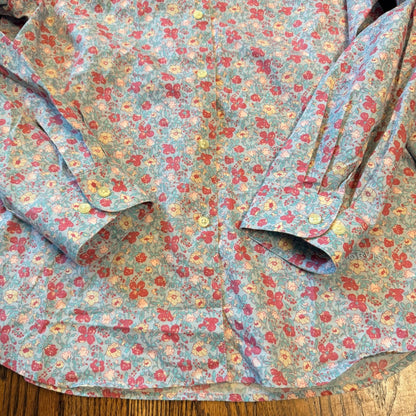 Orvis Wrinkle Free Floral Button Down Shirt Size 16 Blue Pink Cotton Spring