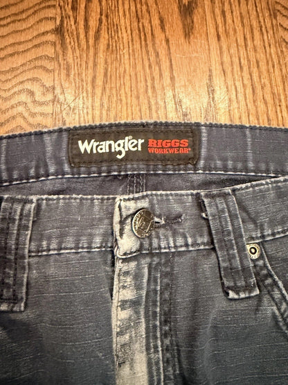 Wrangler Riggs Workwear Ripstop Pants 31x30 Blue Distressed Carpenter