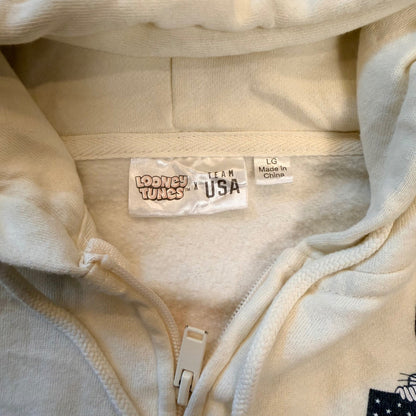 Looney Tunes x Team USA Olympic Zip Up Hoodie Embroidered Cropped Large Cream