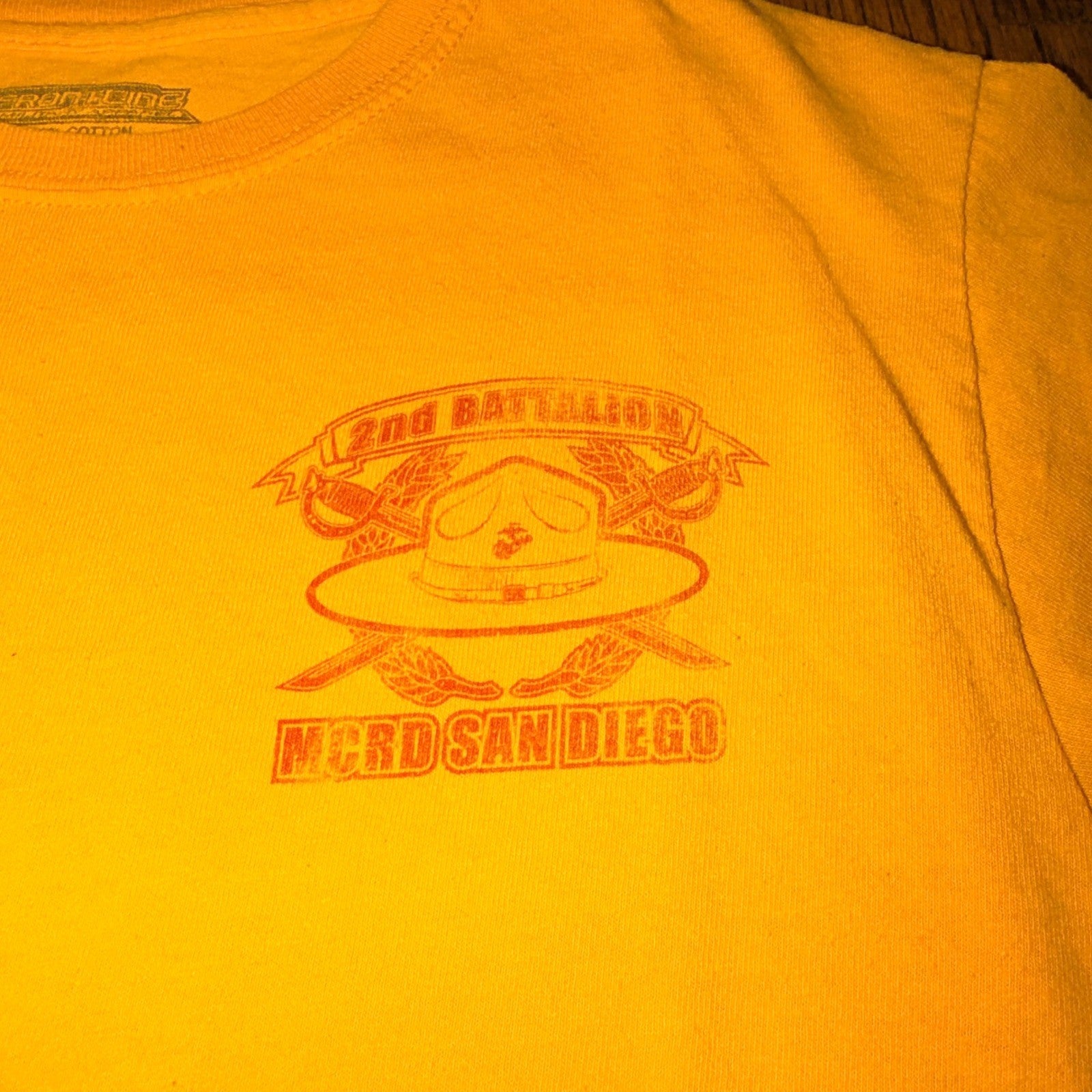 Frontline USMC 2nd Battalion Fox Company MCRD San Diego Shirt Small Yellow