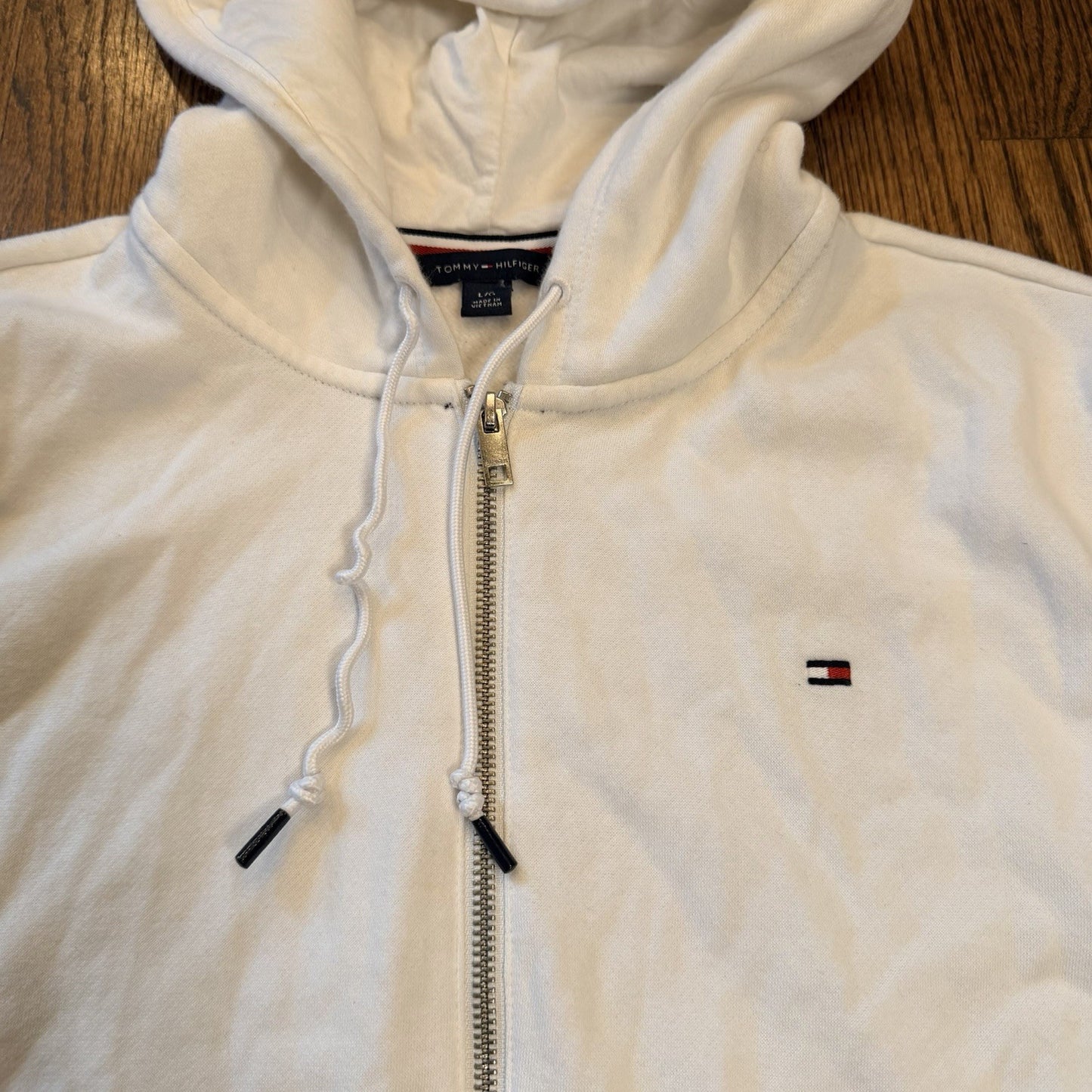 Tommy Hilfiger Women's Large White Full Zip Fleece Hoodie Y2K preppy yacht