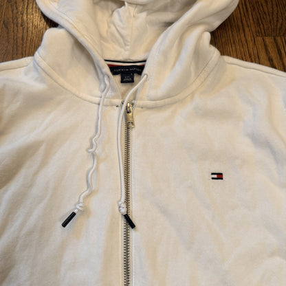 Tommy Hilfiger Women's Large White Full Zip Fleece Hoodie Y2K preppy yacht