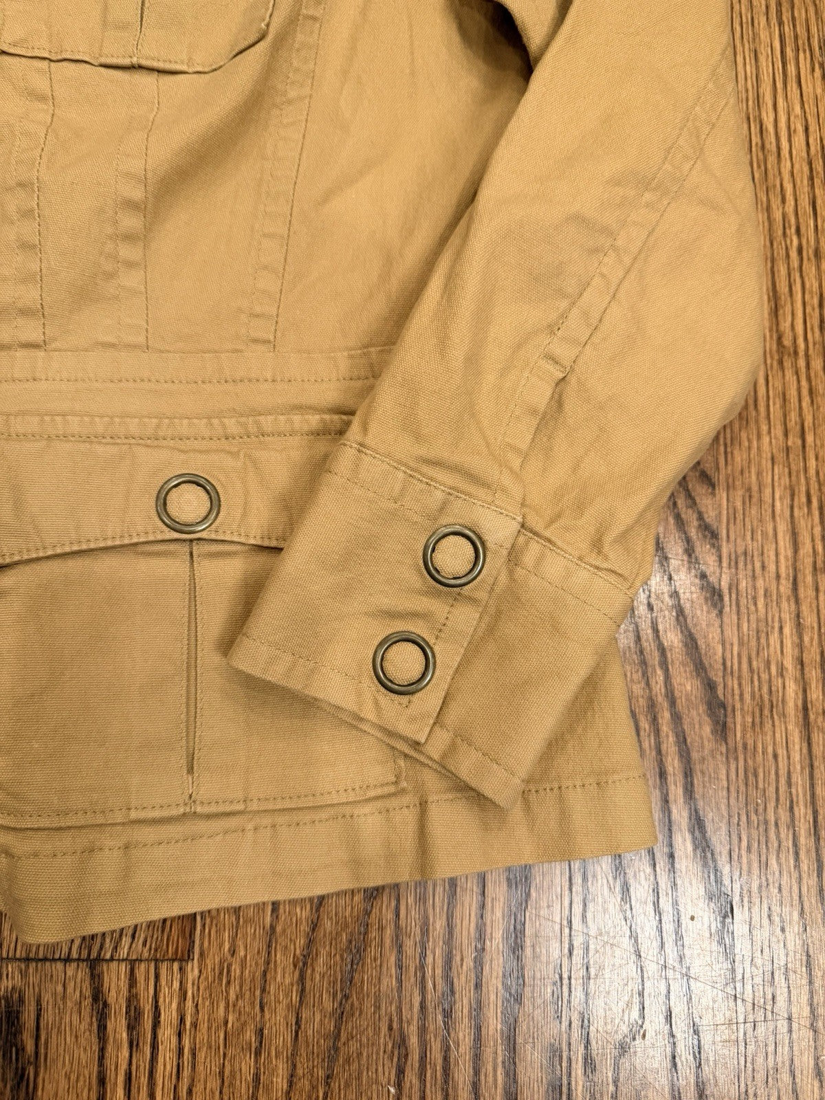 ana Jacket Women Medium Brown Snap Front Pockets Cotton Spandex Coat