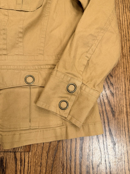 ana Jacket Women Medium Brown Snap Front Pockets Cotton Spandex Coat