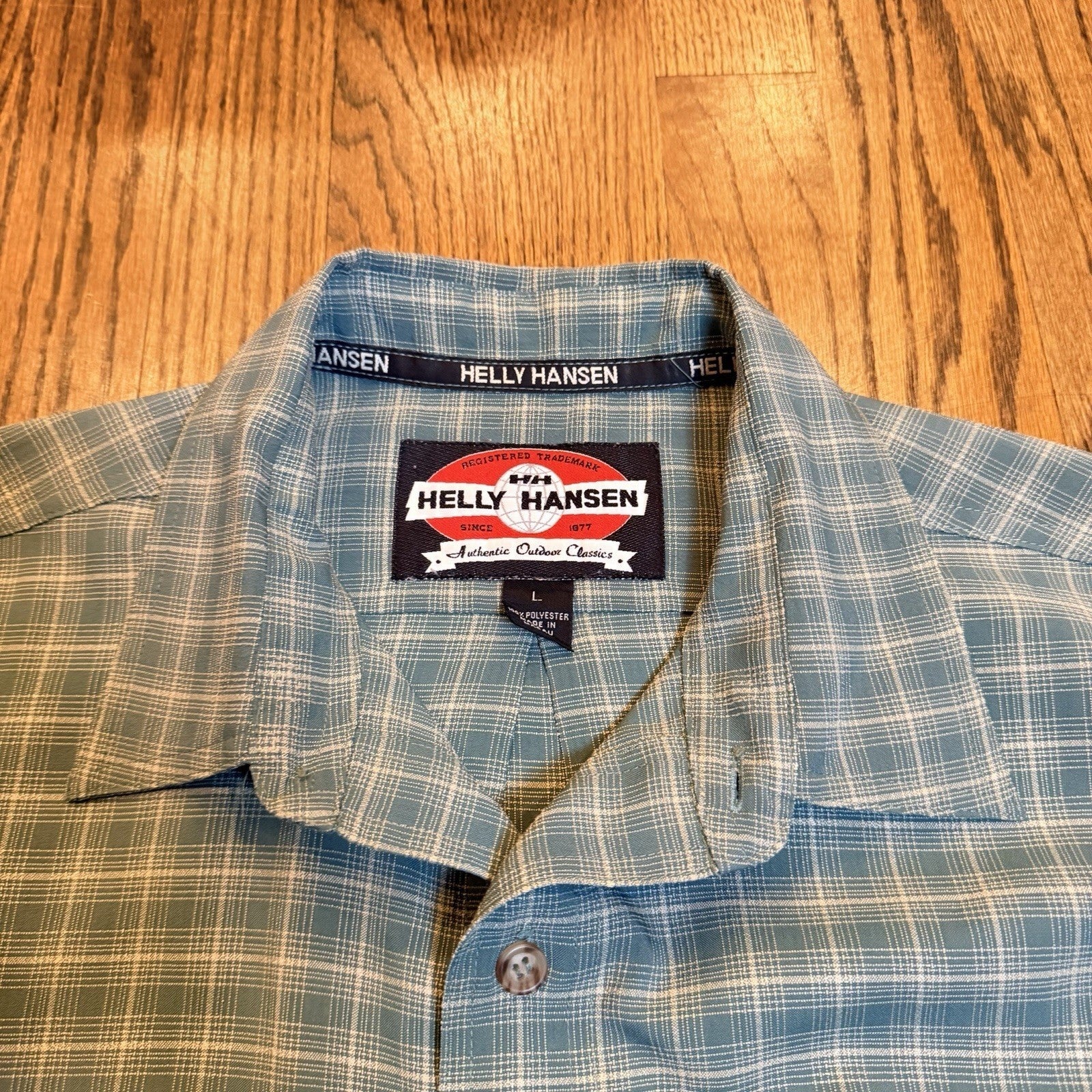 Helly Hansen Plaid Ventilated Hiking Fishing Shirt Large Blue L