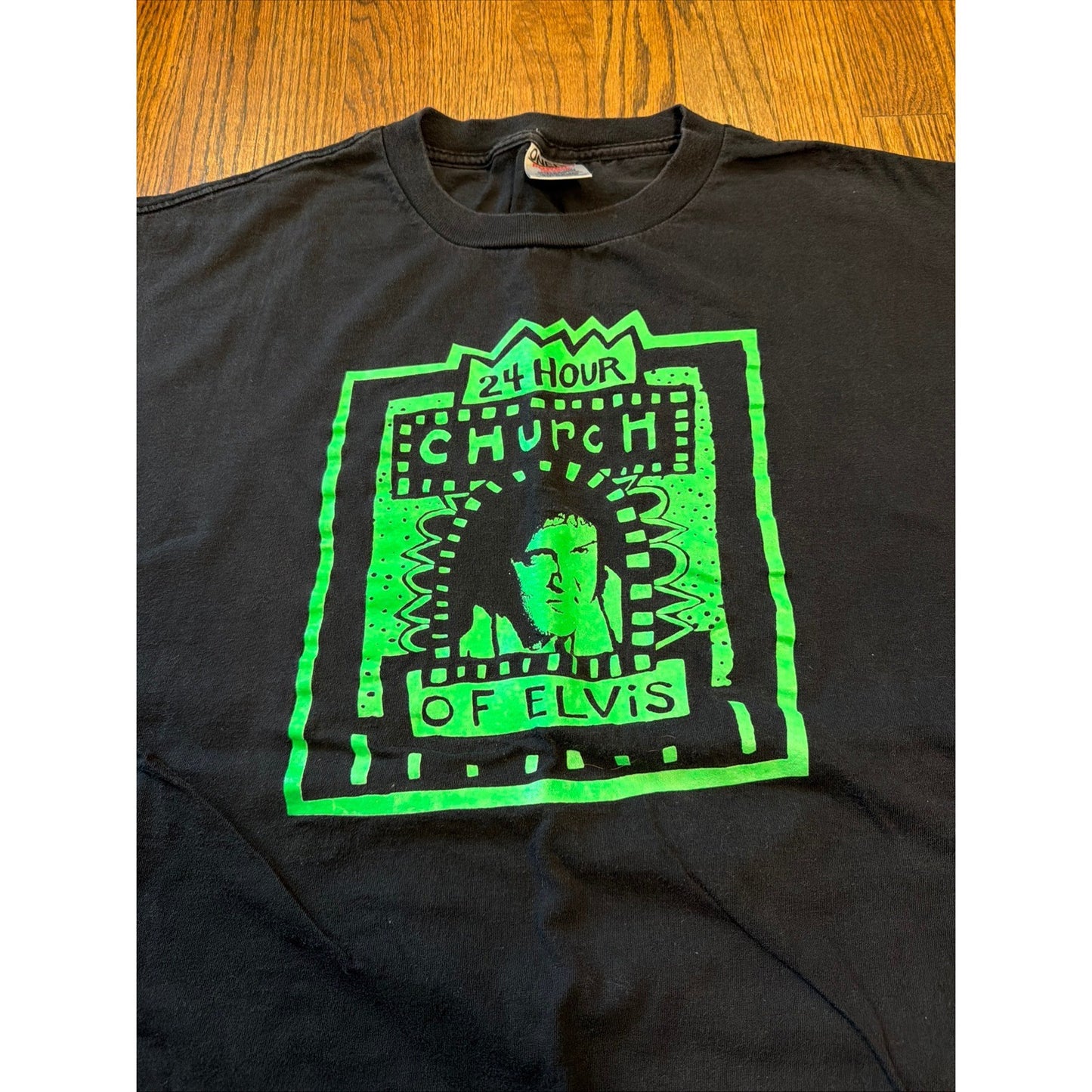 Oneita 24 Hour Church of Elvis Portland Vintage Graphic T-Shirt XXL Black