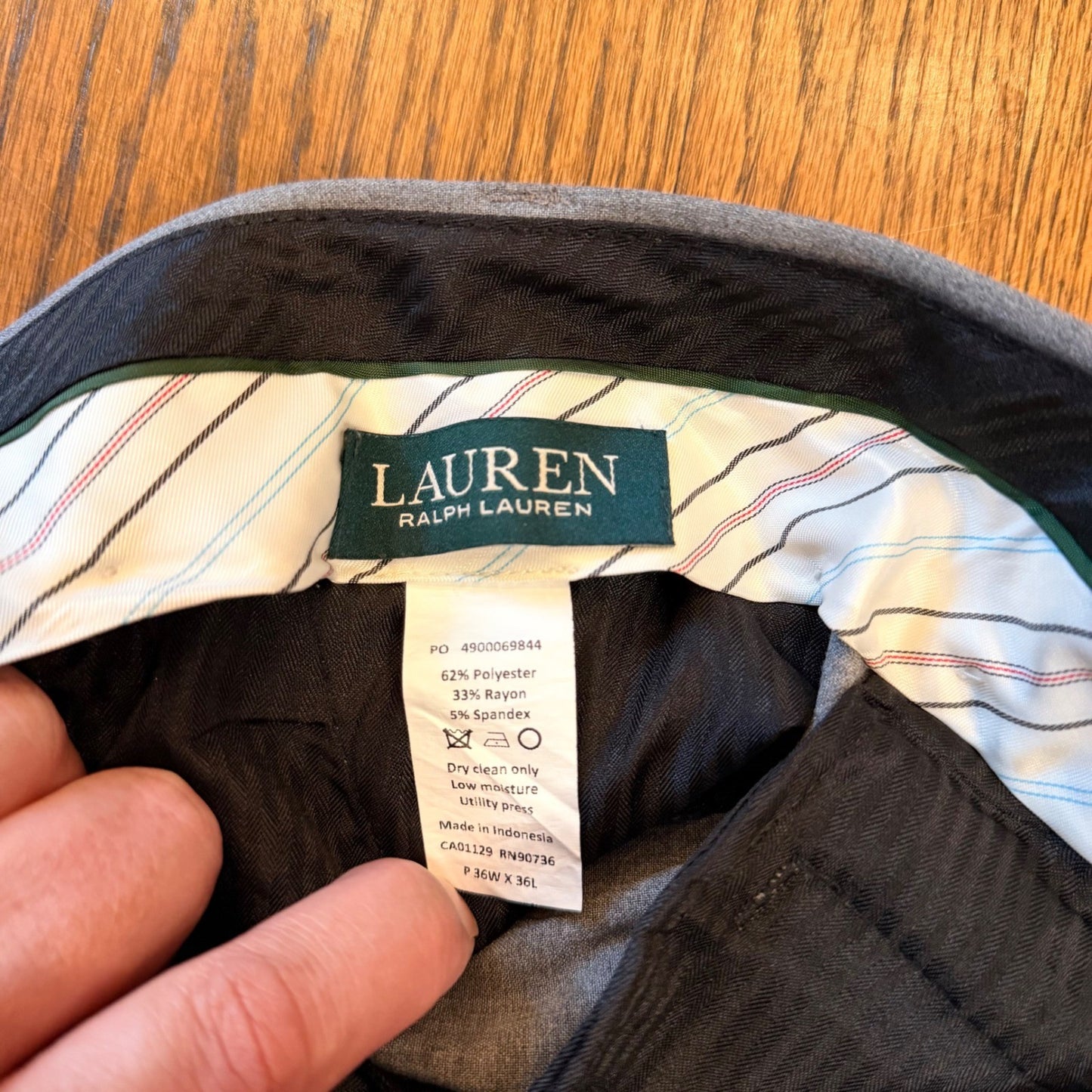 Lauren Ralph Lauren Dress Pants Mens 36x28 Hemmed Grey Flat Front Trousers