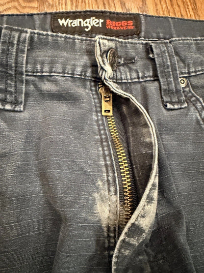 Wrangler Riggs Workwear Ripstop Pants 31x30 Blue Distressed Carpenter