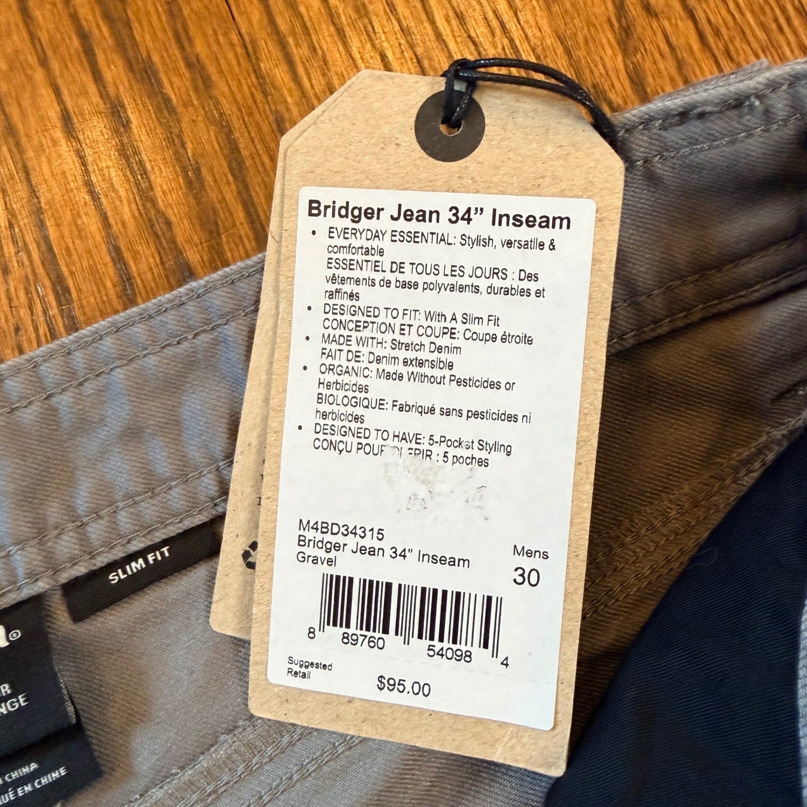 Prana Bridger Jean Slim Fit Straight Leg Stretch Denim 30x34 Gravel Grey NWT