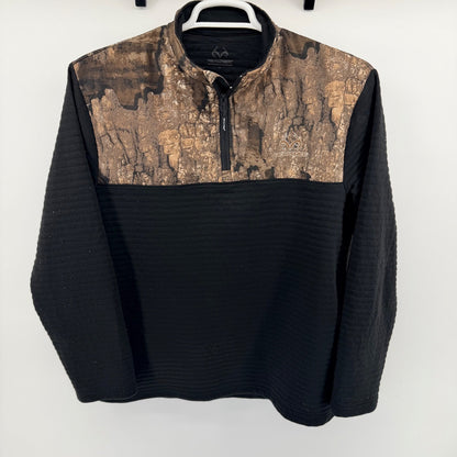 Realtree Timber Quarter Zip Pullover Camo Hybrid Performance Shirt L Black