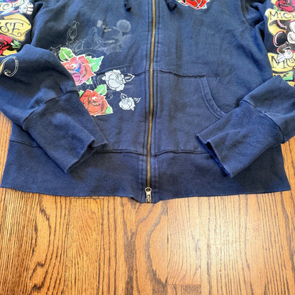 Disney Mickey Mouse Tattoo Rose Zip Hoodie XL Kids Fits Adult Small Navy