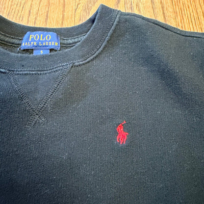 Polo Ralph Lauren Fleece Crewneck Sweatshirt Red Pony Logo Size 5 Black Red Pony