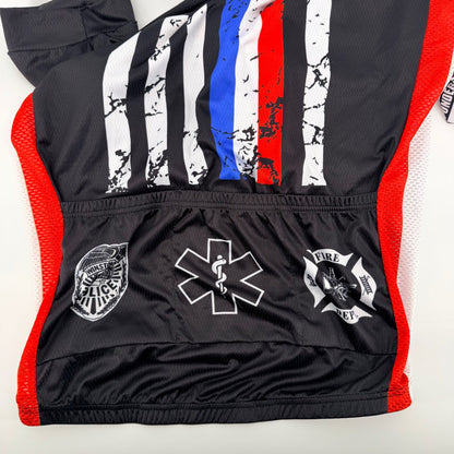 Unbranded First Responders USA Cycling Jersey Full Zip Patriotic L Black