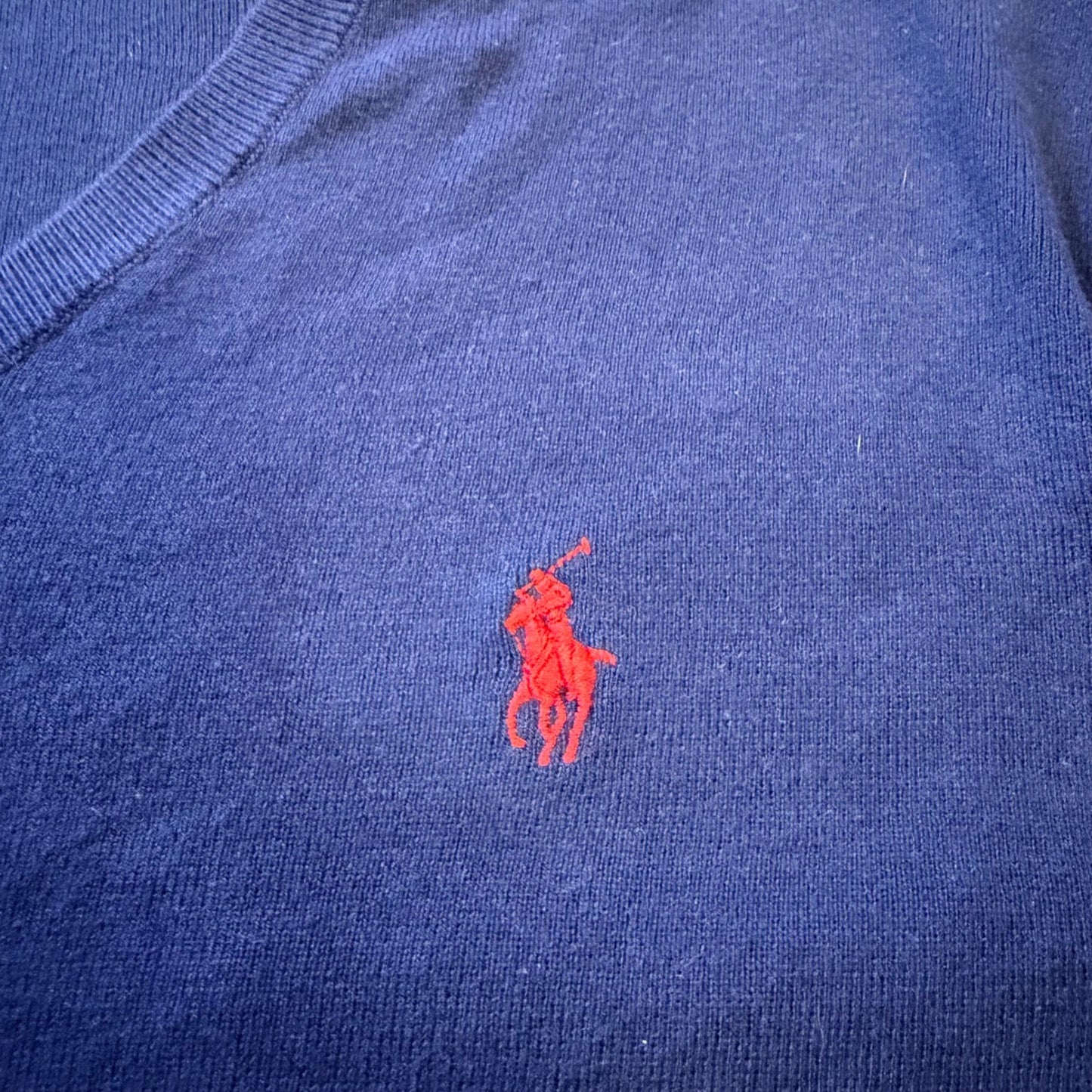Polo Ralph Lauren Pima Cotton V-Neck Sweater Pony Logo Large Navy Blue