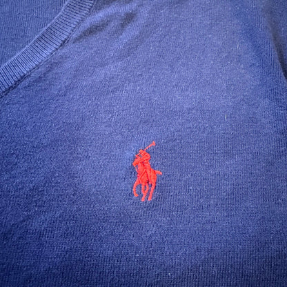 Polo Ralph Lauren Pima Cotton V-Neck Sweater Pony Logo Large Navy Blue