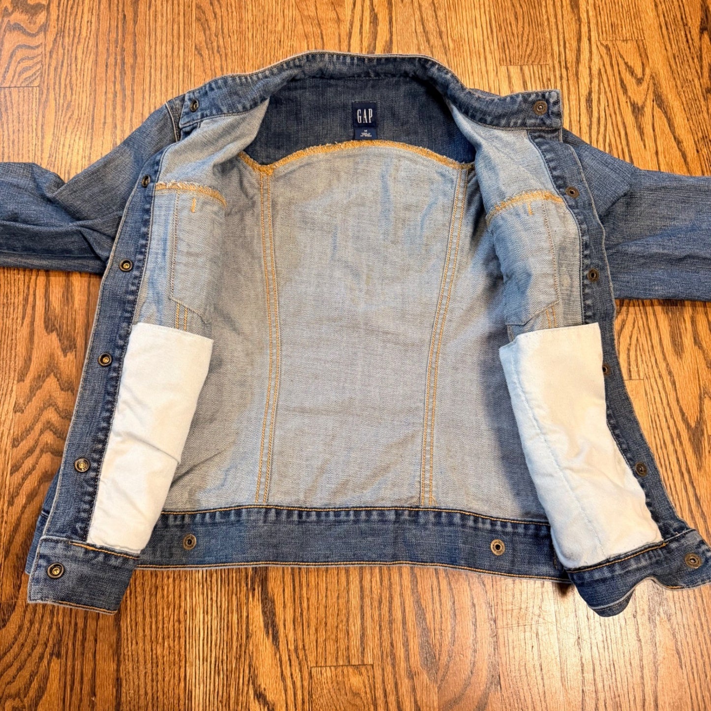 Vintage Gap Denim Jacket Mandarin Collar Snap Front Size M Medium Wash Blue