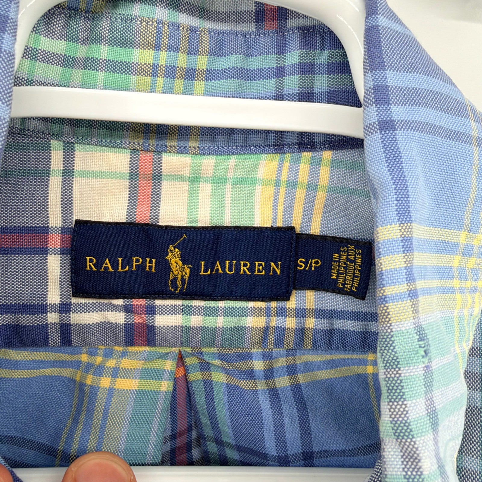 Ralph Lauren Plaid Button Down Shirt Long Sleeve Pony Logo Small Blue Green Prep