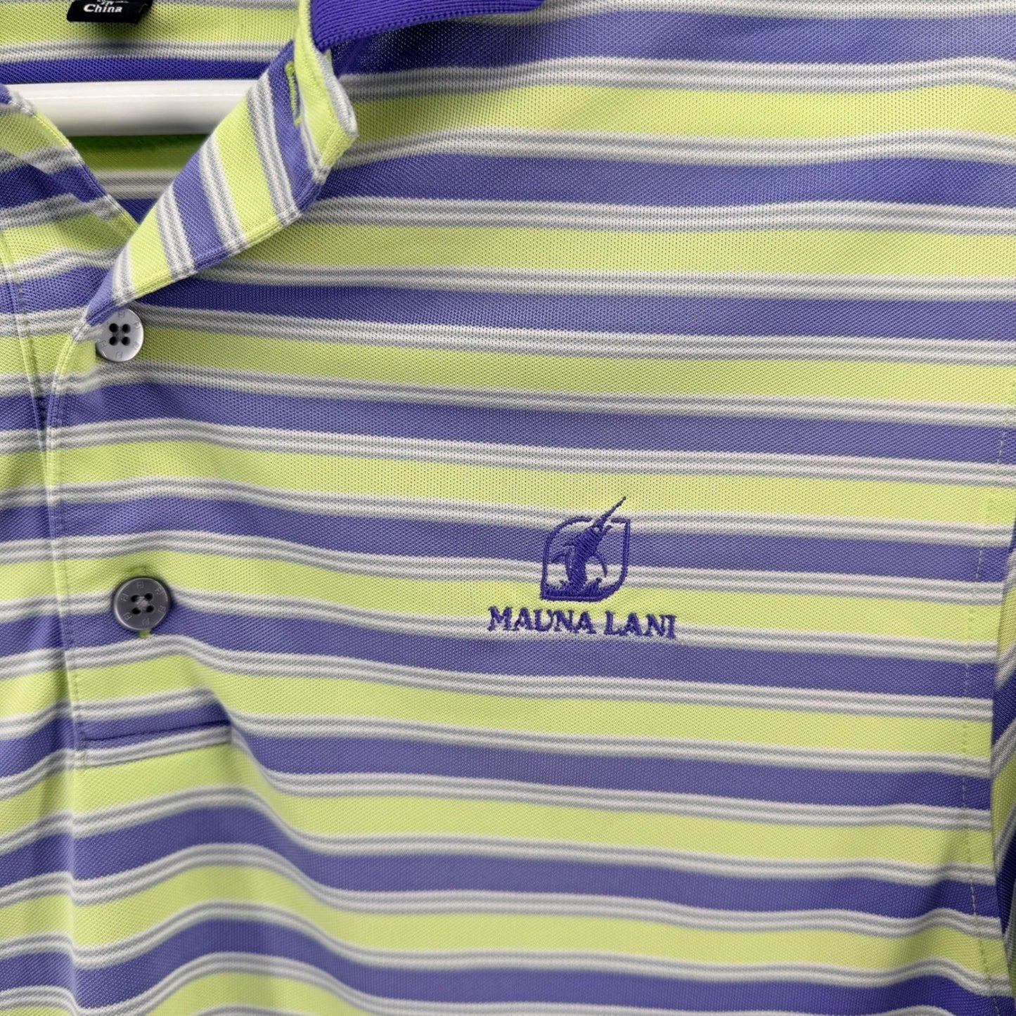 FootJoy Mauna Lani Striped Golf Polo Performance Shirt Small Green Purple Preppy