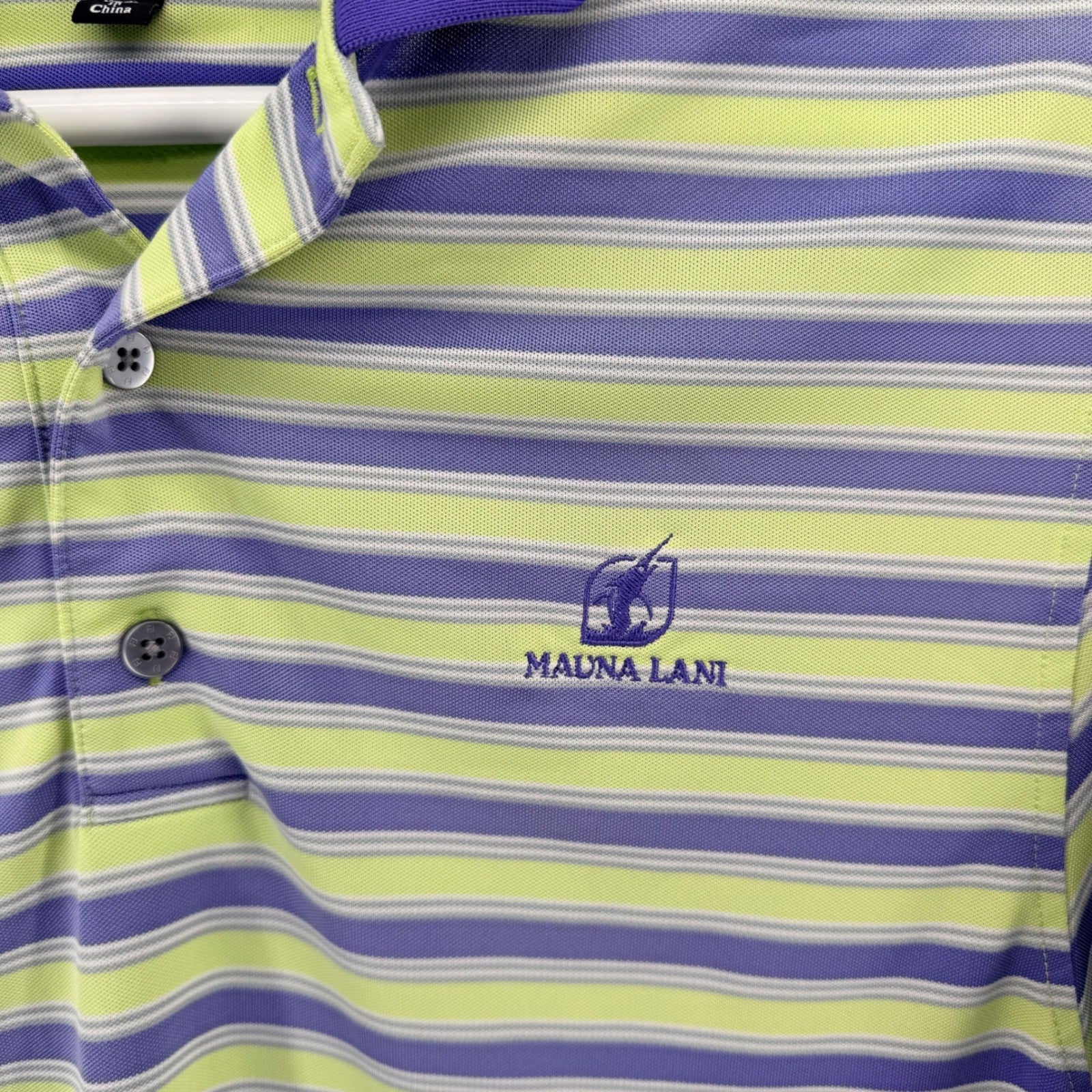 FootJoy Mauna Lani Striped Golf Polo Performance Shirt Small Green Purple Preppy
