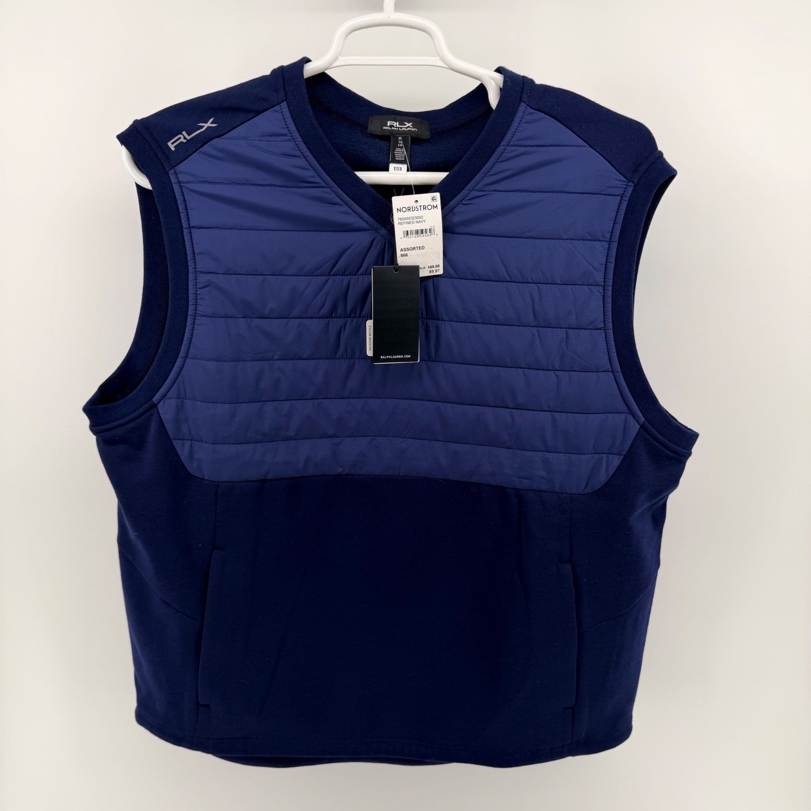 RLX Ralph Lauren Hybrid Quilted Fleece Golf Vest XL Refined Navy New