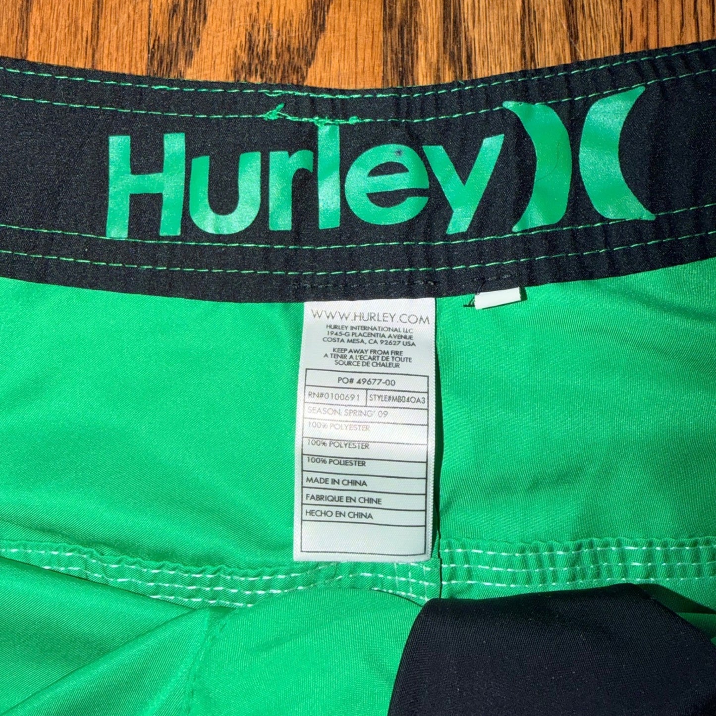 Hurley Board Shorts Mens Green Lace Up Cargo Pocket Swim Trunks 34 Green