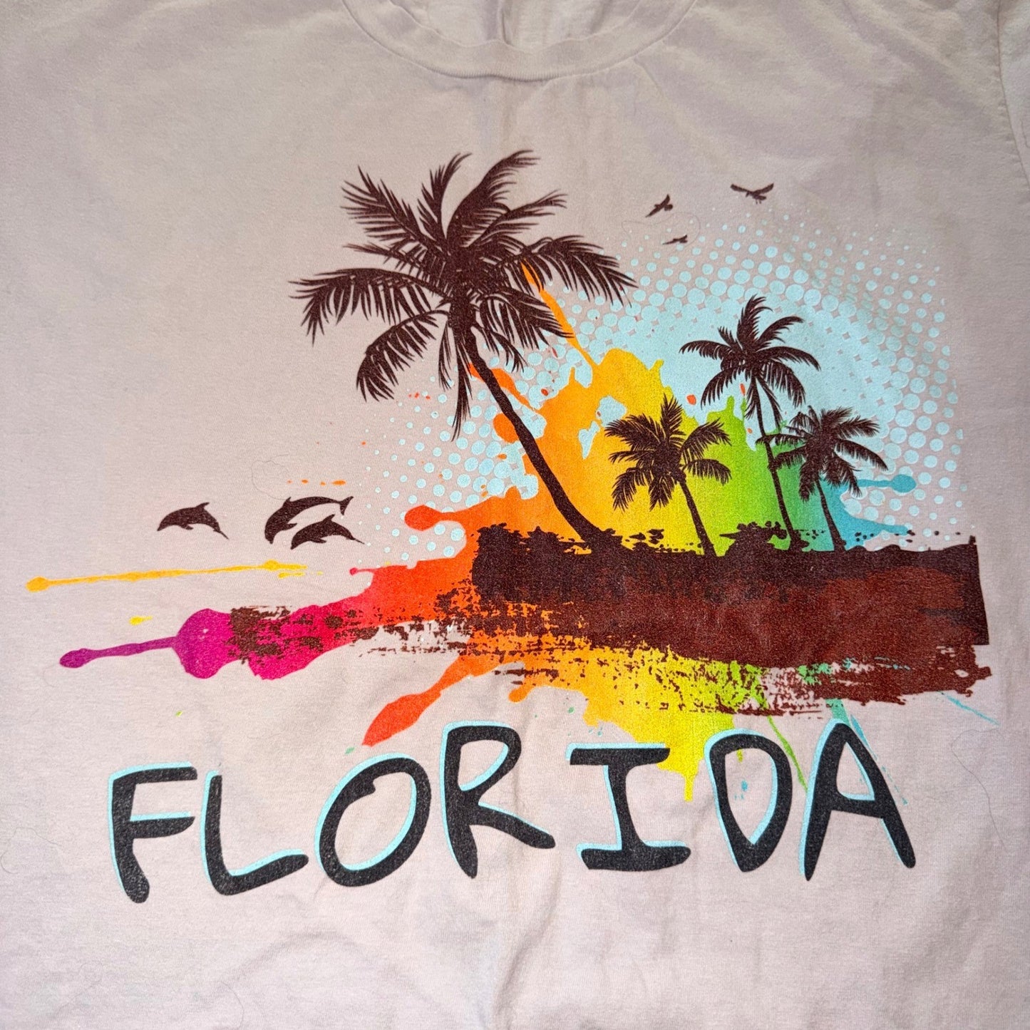 Unbranded Florida Souvenir T-Shirt Palm Tree Graphic Large White