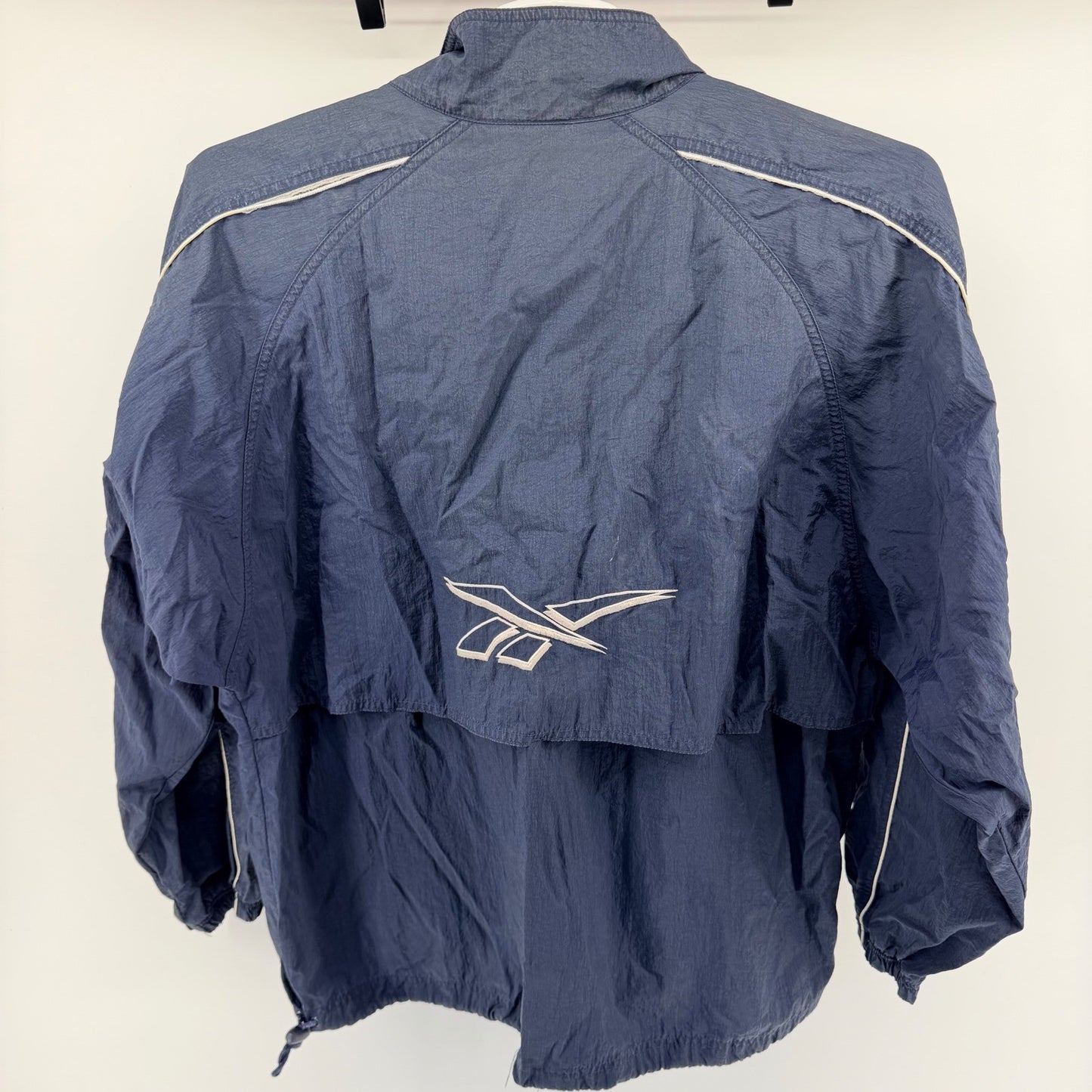 Reebok Vintage Windbreaker Jacket Full Zip Retro 90s Mesh Lined Large Navy Blue