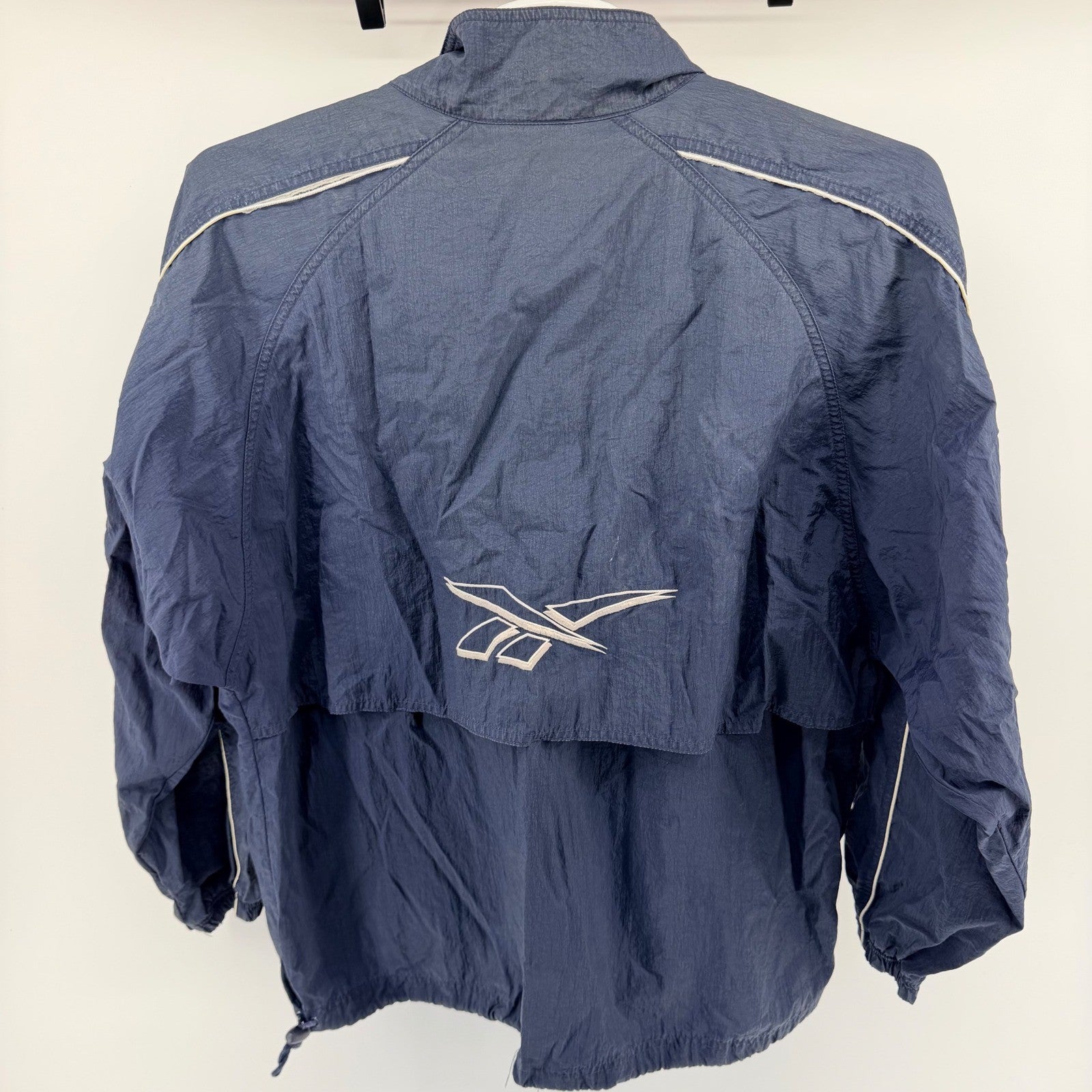 Reebok Vintage Windbreaker Jacket Full Zip Retro 90s Mesh Lined Large Navy Blue