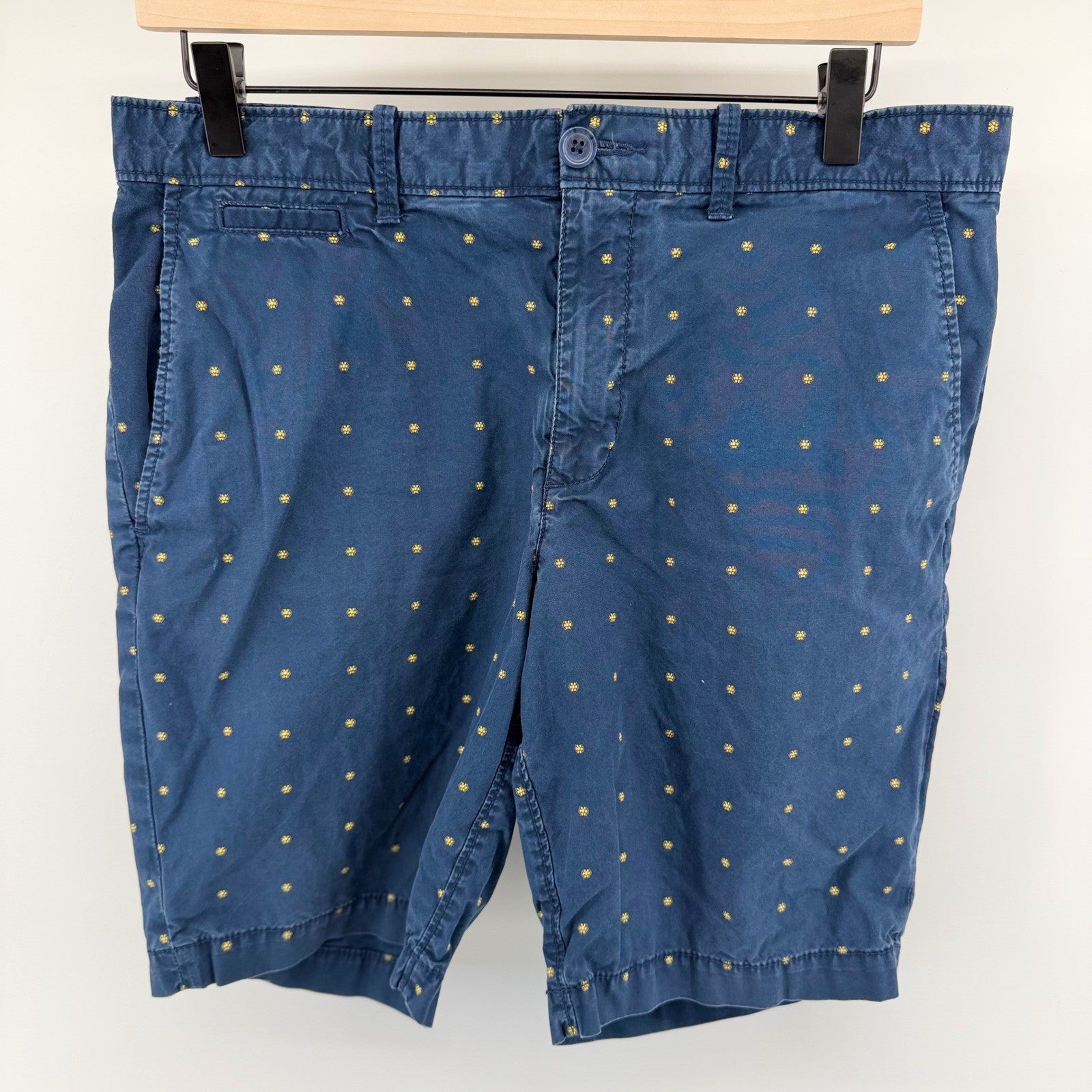 Original Penguin Chino Shorts Navy Blue Embroidered Micro Pattern 31 Mens Cotton