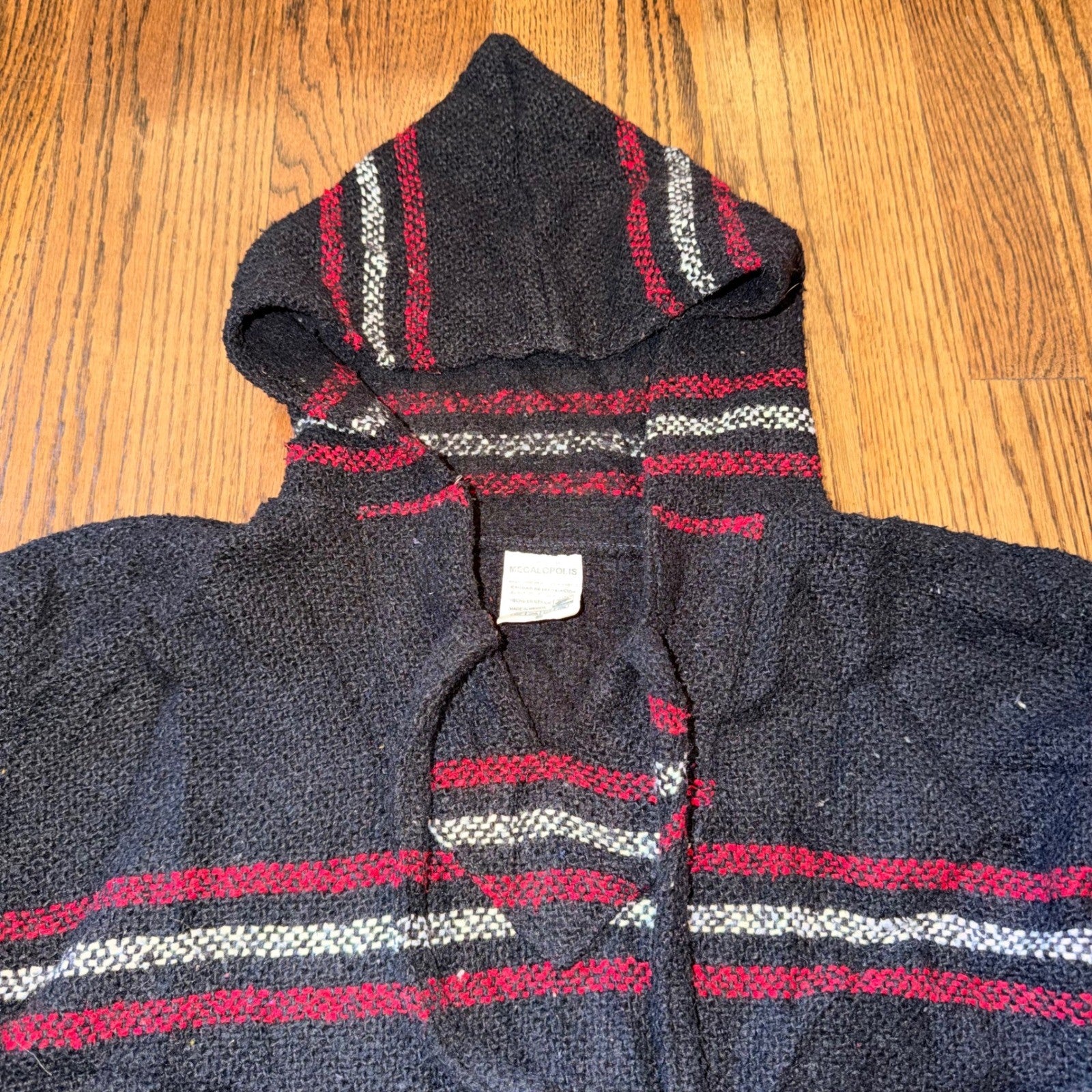 Megalopolis Baja Hoodie Mexican Jerga Striped Pullover Small Black Red Beach