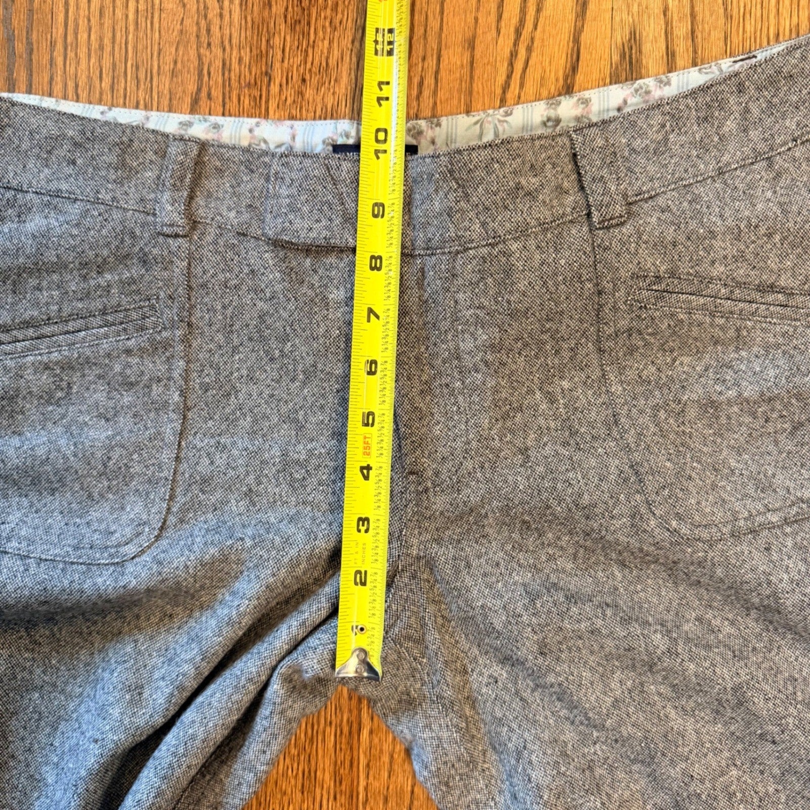 American Eagle Wool Blend Tweed Wide Leg Trousers Sz 14 Gray Herringbone Preppy