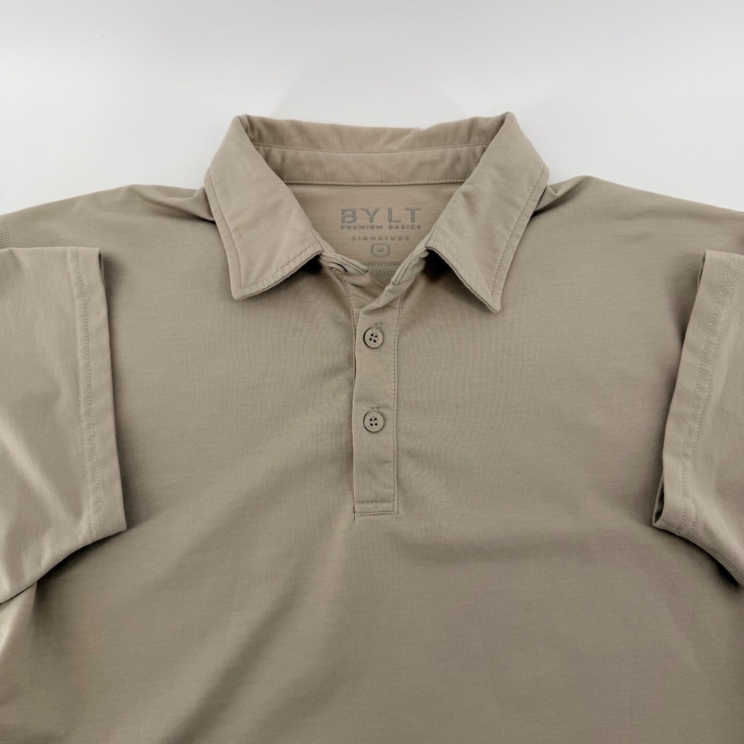 BYLT Premium Basics Signature Polo Shirt Tan Khaki Stretch Athletic Fit Medium