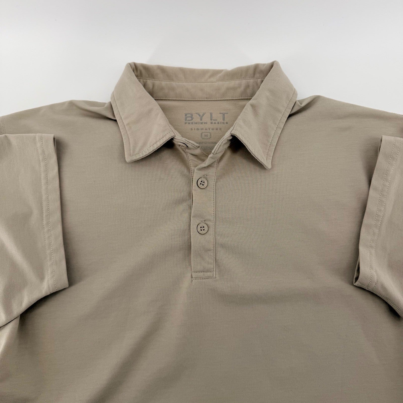 BYLT Premium Basics Signature Polo Shirt Tan Khaki Stretch Athletic Fit Medium