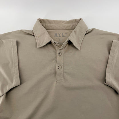 BYLT Premium Basics Signature Polo Shirt Tan Khaki Stretch Athletic Fit Medium